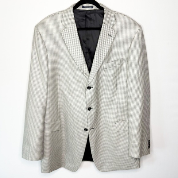 Paul Fredrick Other - Paul Fredrick Mens 46L Houndstooth 3 Button Blazer Wool Silk Blend Black White